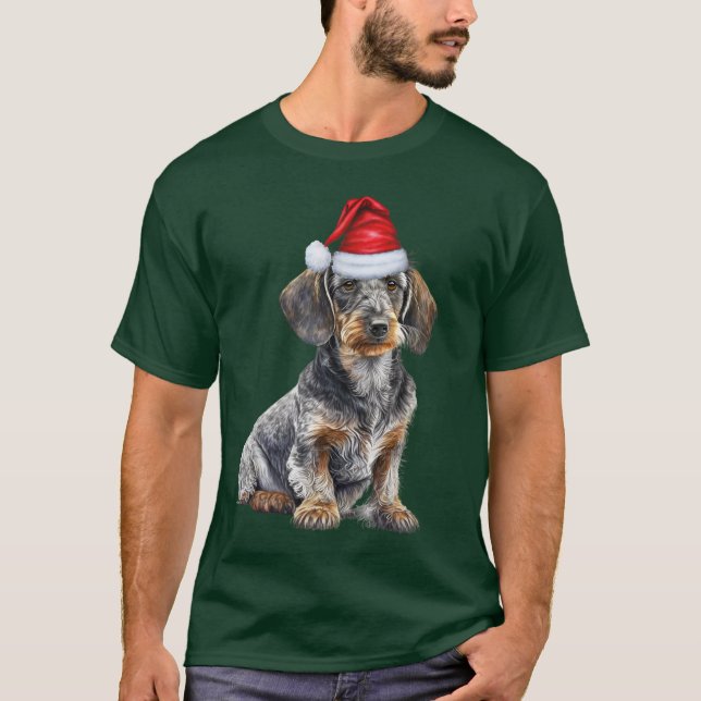 Wirehair Dachshund Lover Funny Christmas Dog T-Shirt (Front)