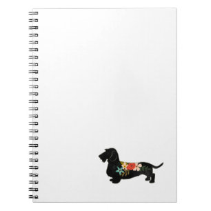 Wirehaired Dachshund Bohemian Floral Silhouette Notebook