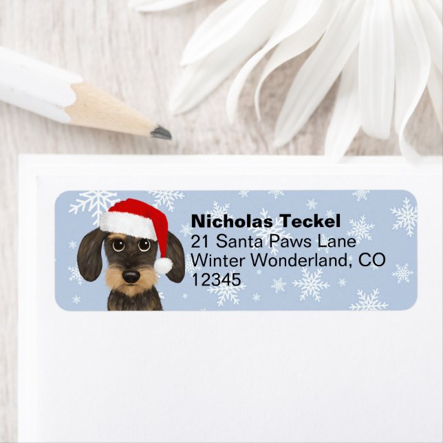 Wirehaired Dachshund Christmas Dog Return Address (Insitu)