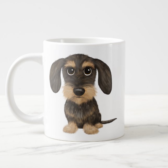 Wirehaired Dachshund | Cute Cartoon Dog Teckel Large Coffee Mug (Left)