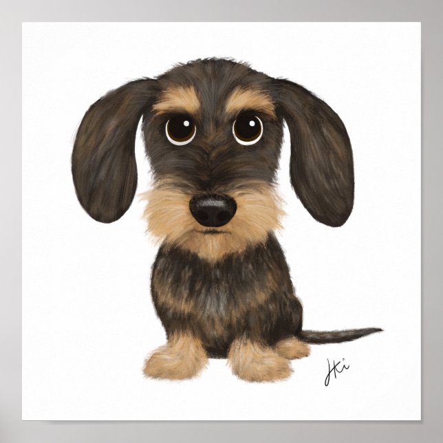 Wirehaired Dachshund | Cute Cartoon Dog Teckel Poster (Front)