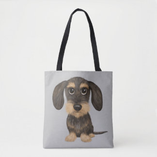 Wirehaired Dachshund | Cute Cartoon Dog Teckel Tote Bag