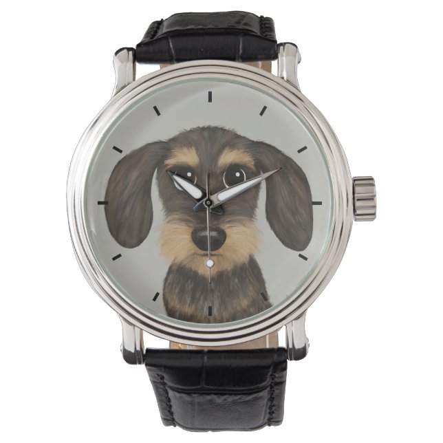 Wirehaired Dachshund | Cute Cartoon Dog Teckel Watch (Front)