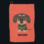 Wirehaired Dachshund | Cute Dog Teckel Custom Name Golf Towel<br><div class="desc">Golf club towel with a cute wirehaired Dachshund and custom name. Makes a fun personalised gift along with matching Teckel golf balls.</div>