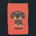 Wirehaired Dachshund | Cute Dog Teckel Custom Name Golf Towel<br><div class="desc">Golf club towel with a cute wirehaired Dachshund and custom name. Makes a fun personalised gift along with matching Teckel golf balls.</div>