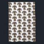Wirehaired Dachshund | Cute Teckel Dog Patterned Tea Towel<br><div class="desc">Wirehaired Dachshund Lover's Kitchen Towel. Cute wild boar and tan colored Teckel. Check out Jenn's Doodle World for even more home decor and gifts featuring this fun Doxie design.</div>