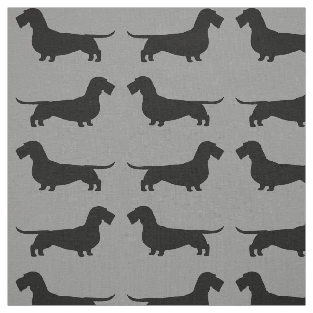 Wirehaired Dachshund Dog Silhouettes Pattern Fabric (Swatch)