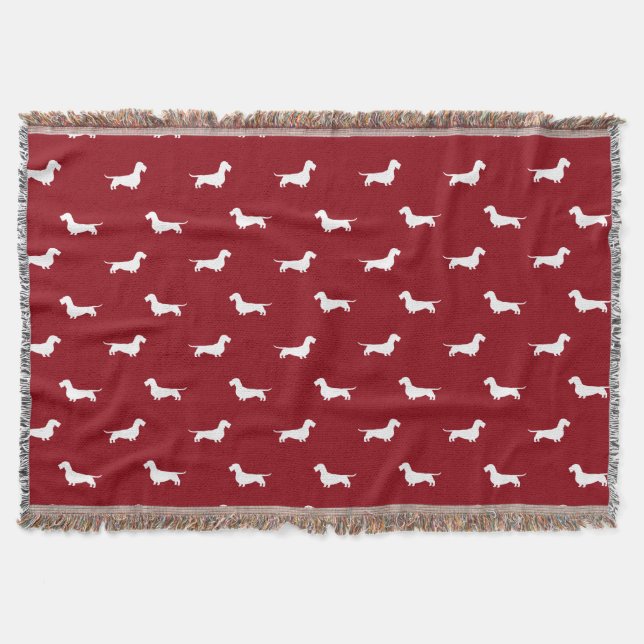Wirehaired Dachshund Dog Silhouettes Pattern Throw Blanket (Front)