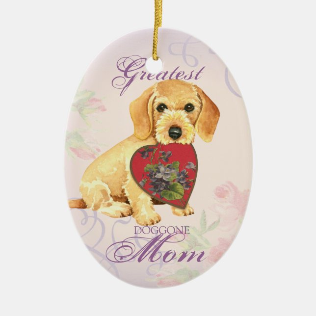 Wirehaired Dachshund Heart Mom Ceramic Tree Decoration (Front)