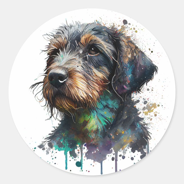Wirehaired Dachshund Puppy Watercolor Art Classic Round Sticker (Front)