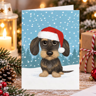 Wirehaired Dachshund Santa Teckel Dog Christmas Holiday Card