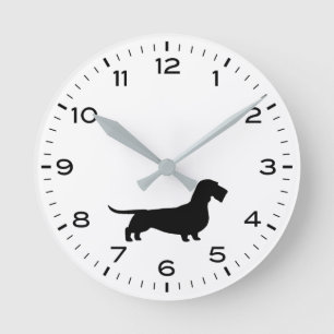 Wirehaired Dachshund Silhouette Teckel Dog Round Clock