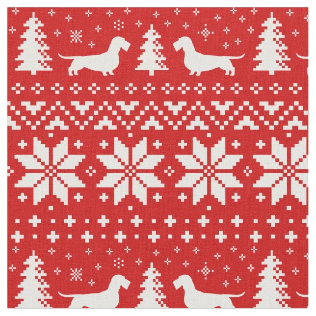 Wirehaired Dachshund Silhouettes Christmas Pattern Fabric (Close Up)
