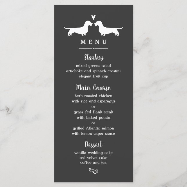 Wirehaired Dachshund Silhouettes Wedding Menu (Front)