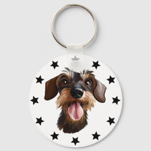Wirehaired Dachshund Stars Keychain
