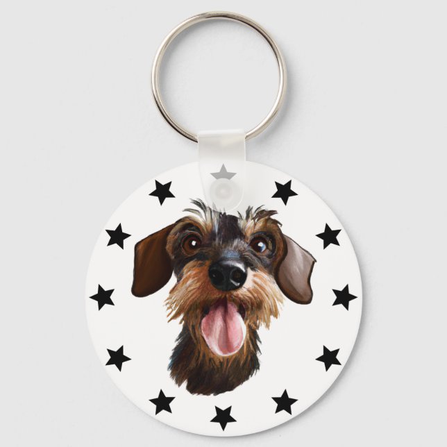Wirehaired Dachshund Stars Keychain