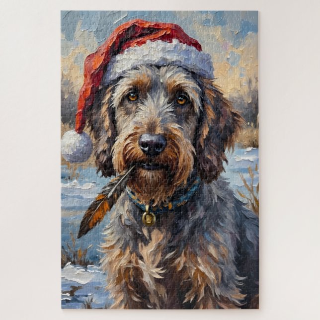 Wirehaired Griffon Rustic Winter Hunt Hat Jigsaw Puzzle (Vertical)