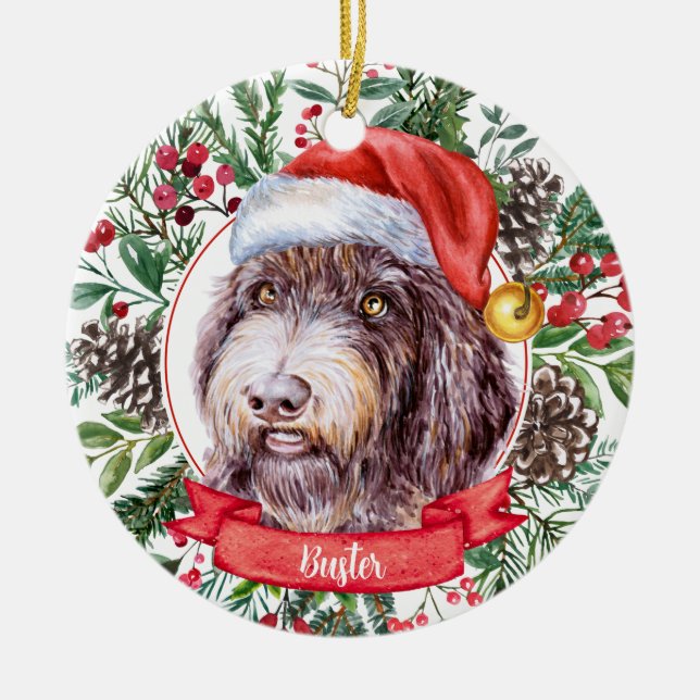 Wirehaired Pointer Custom Santa Christmas Ornament (Front)