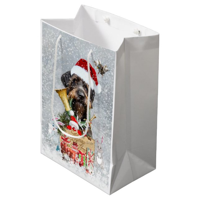 Wirehaired Pointer, Dog Christmas        Medium Gift Bag (Front Angled)