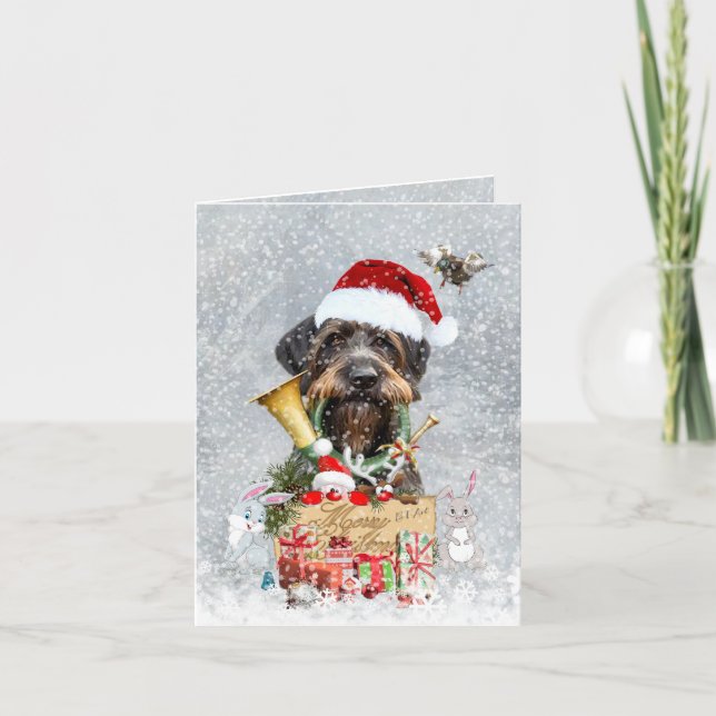 Wirehaired Pointer, Dog Christmas    Note Card (Front)