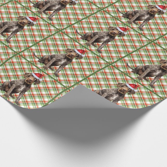 Wirehaired Pointer Dog Holiday Plaid Christmas Wrapping Paper (Corner)