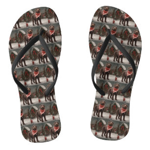 Wirehaired Pointing Dog in Snow Christmas Jandals