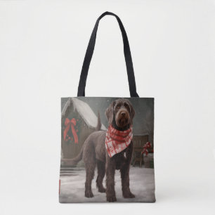 Wirehaired Pointing Dog in Snow Christmas Tote Bag