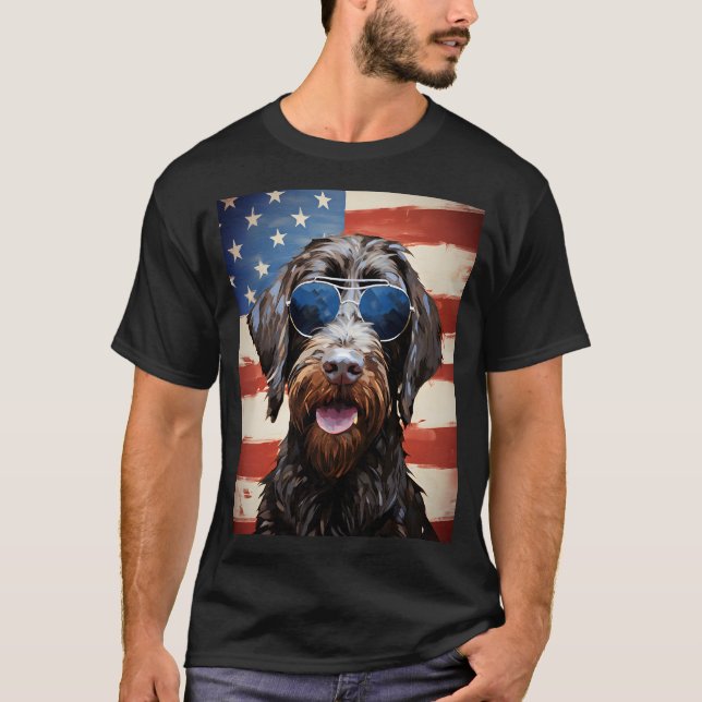 Wirehaired Pointing Griffon 4th July american flag T-Shirt (Front)