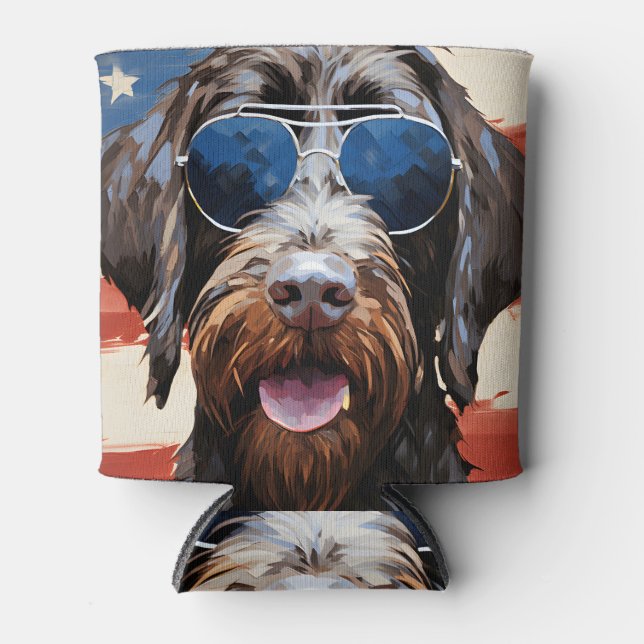 Wirehaired Pointing Griffon 4th of July Independen Can Cooler (Front)