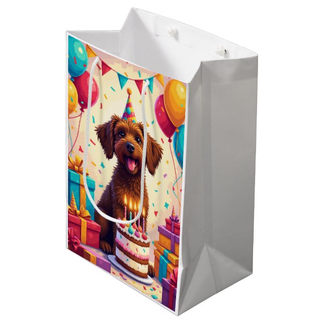 Wirehaired Pointing Griffon Birthday Celebration Medium Gift Bag (Front Angled)