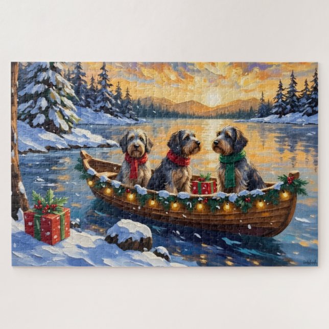 Wirehaired Pointing Griffon Christmas Boat Holiday Jigsaw Puzzle (Horizontal)