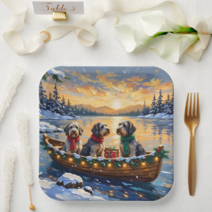 Wirehaired Pointing Griffon Christmas Boat Holiday Paper Plate