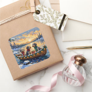 Wirehaired Pointing Griffon Christmas Boat Holiday Square Sticker