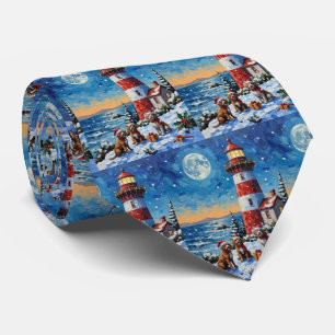 Wirehaired Pointing Griffon Christmas Lighthouse Tie