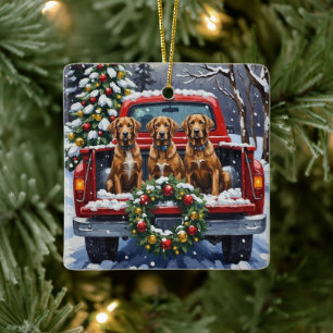Wirehaired Pointing Griffon Christmas Red Truck Ceramic Ornament