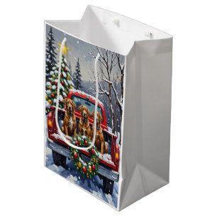 Wirehaired Pointing Griffon Christmas Red Truck Medium Gift Bag