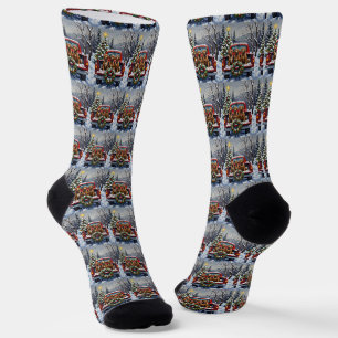 Wirehaired Pointing Griffon Christmas Red Truck Socks