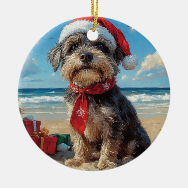 Wirehaired Pointing Griffon Dog Christmas Beach Ceramic Tree Decoration (Front)