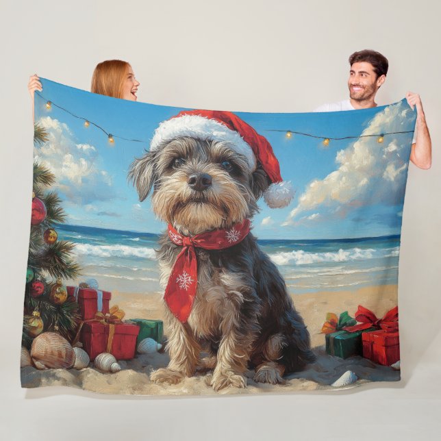 Wirehaired Pointing Griffon Dog Christmas Beach Fleece Blanket (In Situ)