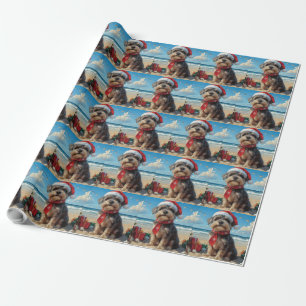 Wirehaired Pointing Griffon Dog Christmas Beach Wrapping Paper