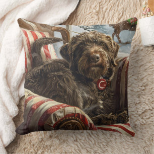 Wirehaired Pointing Griffon Dog Christmas Festive Cushion