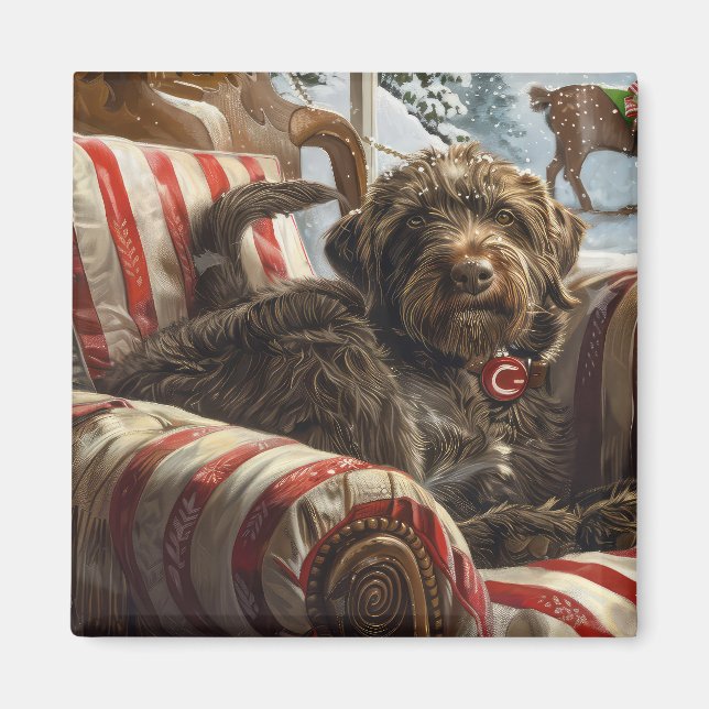 Wirehaired Pointing Griffon Dog Christmas Festive Magnet (Front)