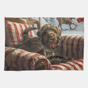 Wirehaired Pointing Griffon Dog Christmas Festive Tea Towel