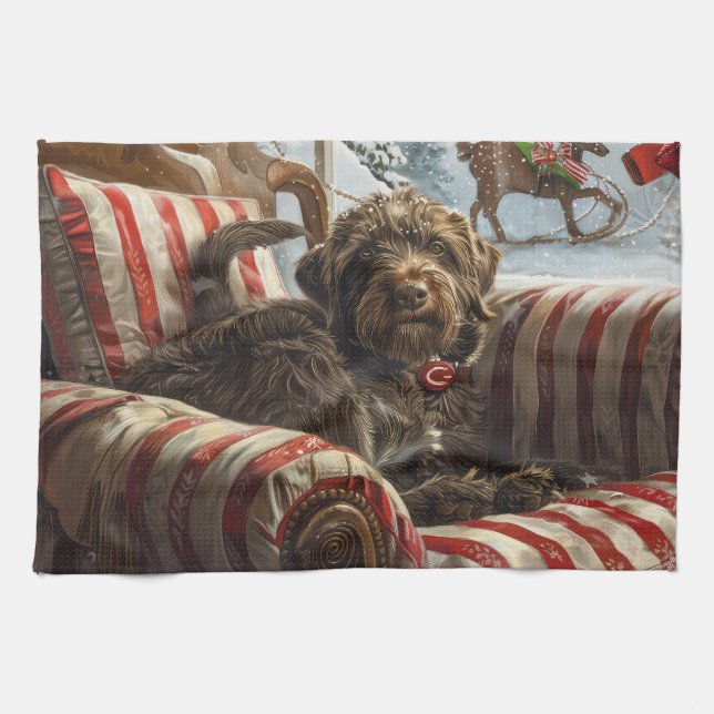 Wirehaired Pointing Griffon Dog Christmas Festive Tea Towel (Horizontal)