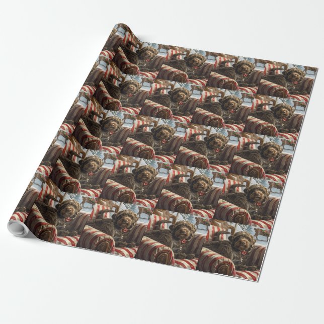 Wirehaired Pointing Griffon Dog Christmas Festive Wrapping Paper (Unrolled)
