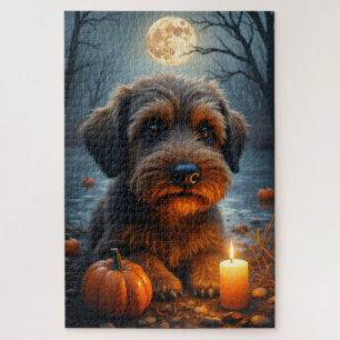 Wirehaired Pointing Griffon Halloween Portrait Art Jigsaw Puzzle