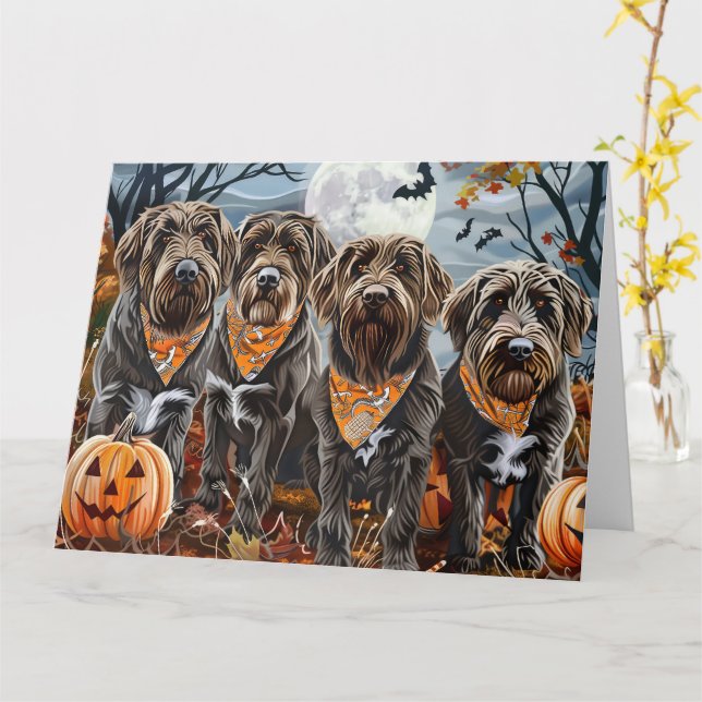Wirehaired Pointing Griffon Halloween Spooky Card (Yellow Flower)