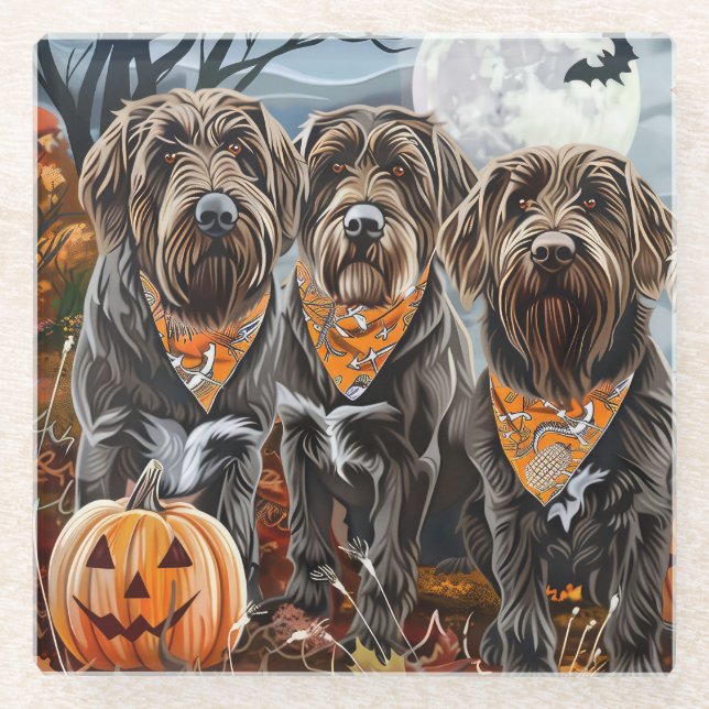 Wirehaired Pointing Griffon Halloween Spooky Glass Coaster (Front)
