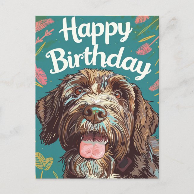 Wirehaired Pointing Griffon Happy Birthday Postcard (Front)