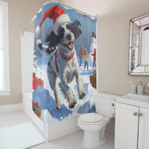 Wirehaired Pointing Griffon in Snow Christmas Hat Shower Curtain